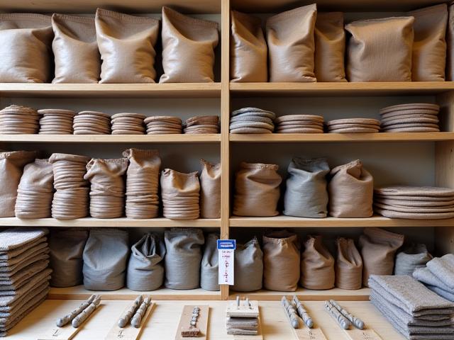 陶芸用粘土と道具が並ぶ棚